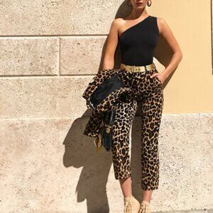Frame Cheetah-Print Cropped Flared Pants